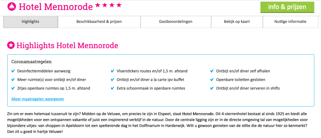 productpagina met coronamaatregelen