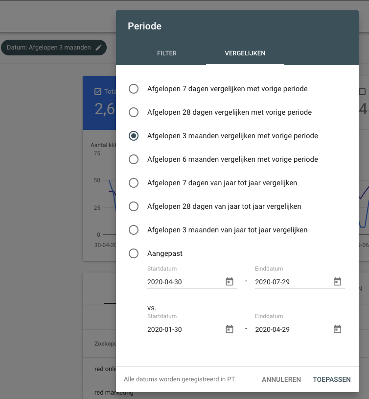 Screenshot van google search console.
