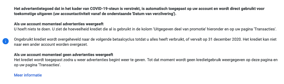 google ads tegoed covid-19